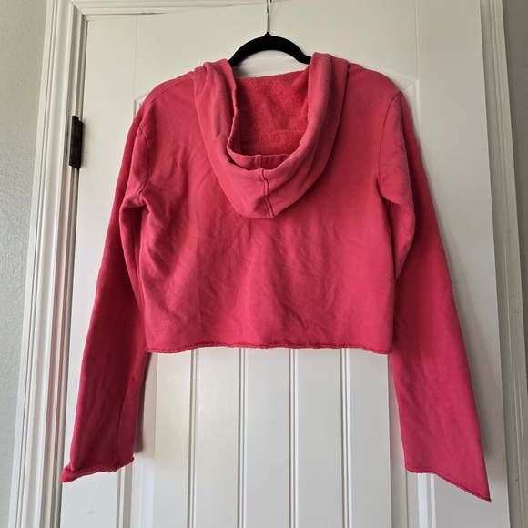 NWT Anthropologie t.la Cropped Zip Hoodie XS Pink Made in USA Raw Hem Y2K - Picture 5 of 13